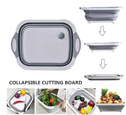 Foldable chopping board with drain for easy transfer of chopped vegetables
