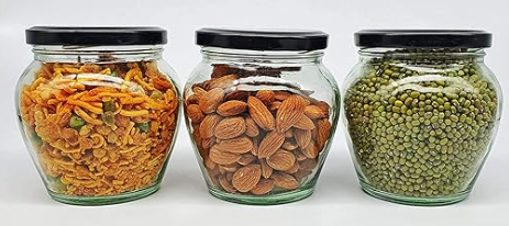 Airtight glass storage jars for kitchen to store pulses, dry fruits and snacks neatly