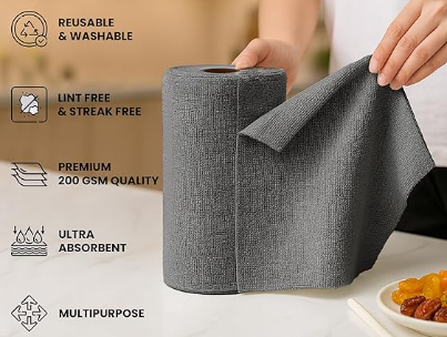Microfiber cleaning cloths for kitchen cleaning and wiping surfaces on a budget