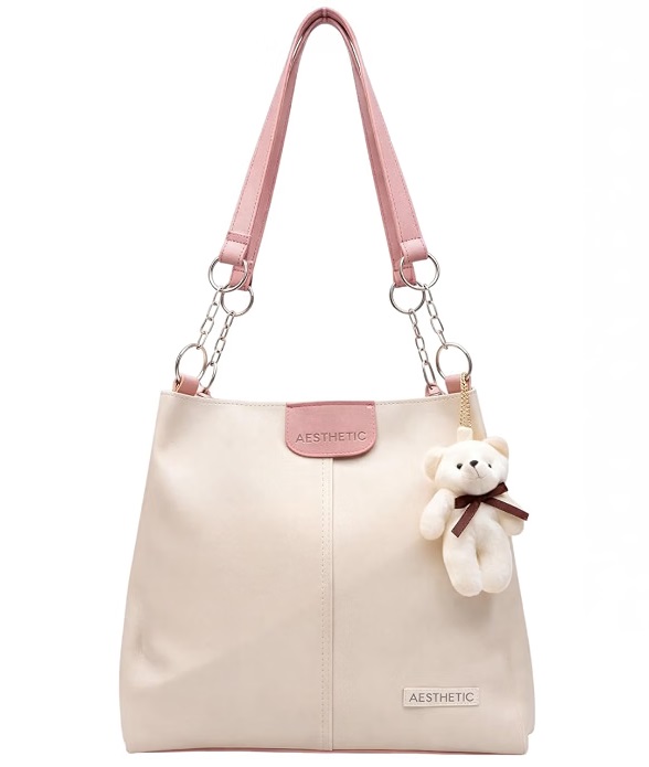 15 Best Handbags Under ₹500 AESTHETIC women's PU leather tote handbag with chain strap T-06