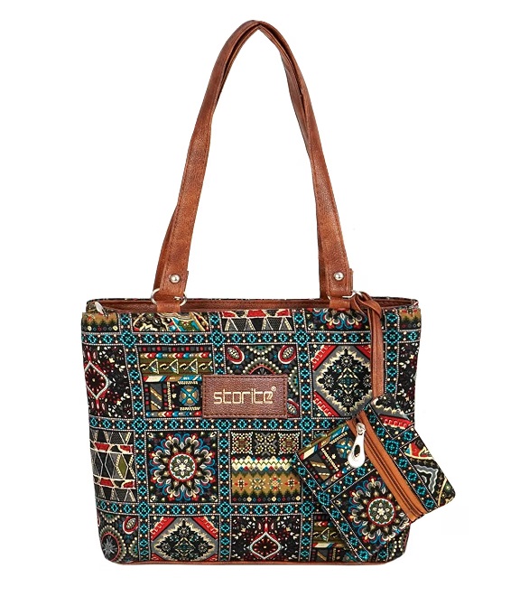 15 Best Handbags Under ₹500 Storite women's embroidered tote handbag with leather handles and zip pockets